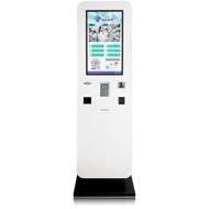 Quiosque de Pagamentos, Kiosk Self-service, Monitor de 27 polegadas, Leitor de Cartão de Cidadão, Sistema de Pagamento por Cartão, Leitura de QR Code, Tecnologia Contactless, Estrutura Robusta, Otimização de Processos de Pagamento, Interação do Cliente com Quiosque.